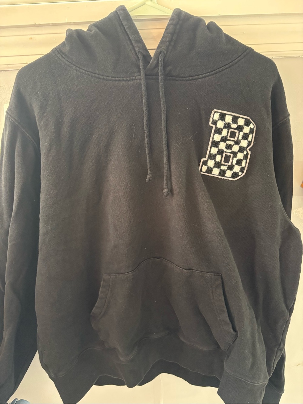 Bloomingdale's Black Hoodie with Checkerboard 'B' Patch